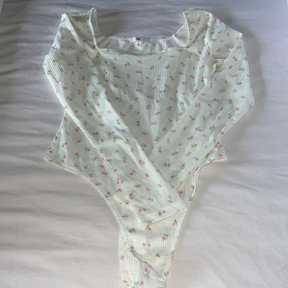 White Bodysuit with Floral Pattern